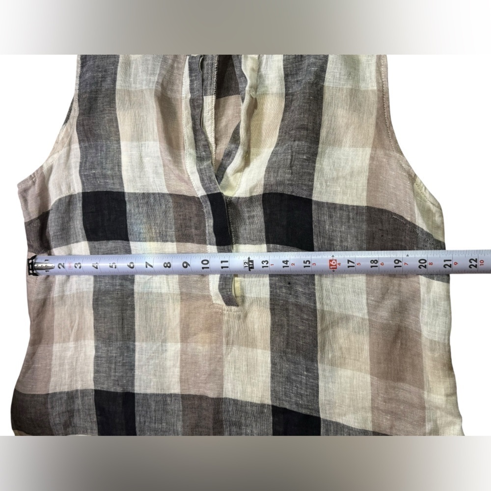 Soft Surroundings Women's X Large Plaid 100% Linen Top sleeveless button front - Picture 9 of 11